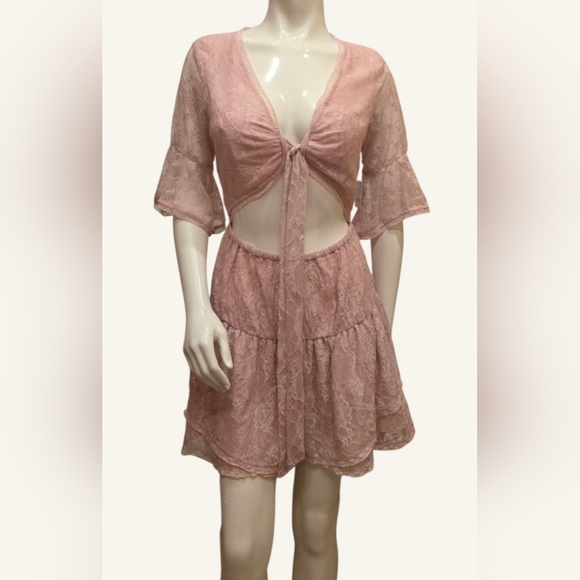 Free People Lala Lace Mini Dress Color Pink Size Medium NWT - Picture 3 of 10